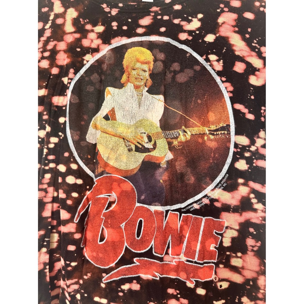 Daydreamer David Bowie Bleach Splatter Graphic T-Shirt Black Red XS Womens READ - Picture 2 of 7